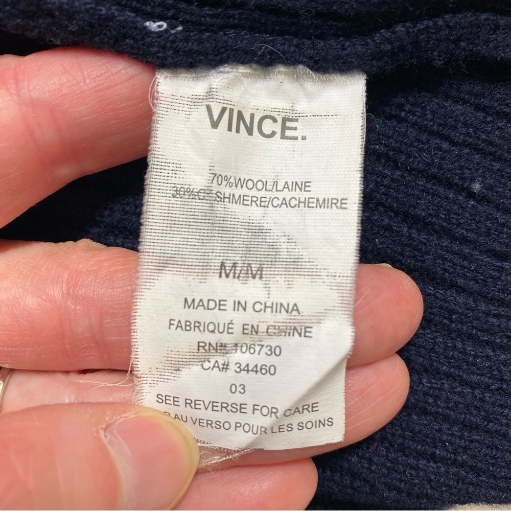 Vince Ribbed Wool Cashmere Open-Front Navy Cardigan Sweater - Picture 10 of 12
